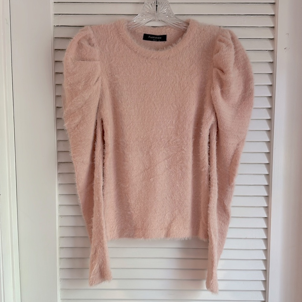 Funkitribe The Savannah: Puffy Sleeve Fuzzy Sweater in Blush, Sz M - Picture 2 of 8